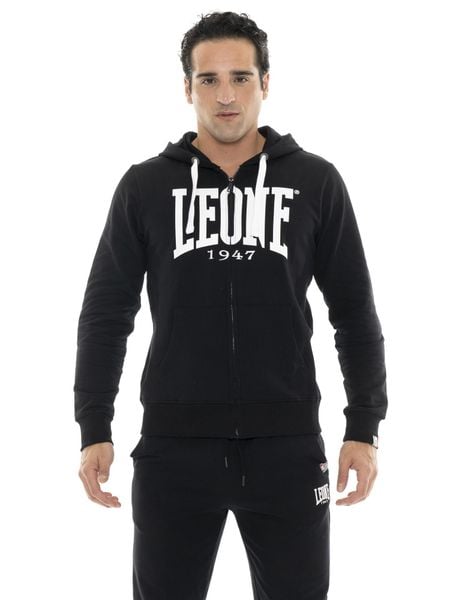 Bluza z bawełna z kaptur na co dzień na siłownię. Szare bluzy sportowe męskie LEONE 1947 APPAREL, bez wzorów, z bawełny, bez kołnierzyka, bez ramiączek. Za 324.17 zł.