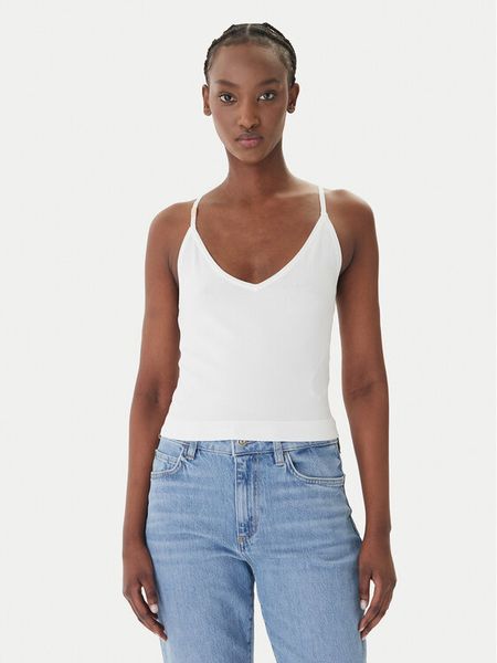 Guess Top O6GR01 Z5302 Biały Regular Fit. Białe topy damskie Guess, l, z aplikacjami, z wiskozy, bez ramiączek. Za 219.99 zł.