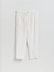 Lniane spodnie chino straight - biały. Białe spodnie materiałowe męskie Reserved, bez wzorów. Za 199.99 zł.