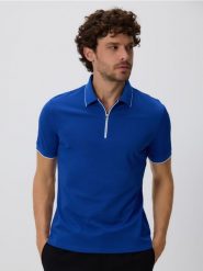 Koszulka polo z merceryzowaną bawełną - niebieski. Niebieskie koszulki polo męskie Reserved, l, bez wzorów, z bawełny, bez ramiączek. Za 109.99 zł.