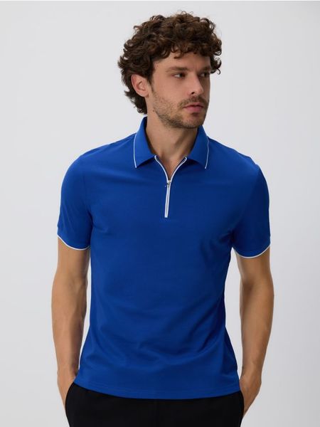 Koszulka polo z merceryzowaną bawełną - niebieski. Niebieskie koszulki polo męskie Reserved, l, bez wzorów, z bawełny, bez ramiączek. Za 109.99 zł.