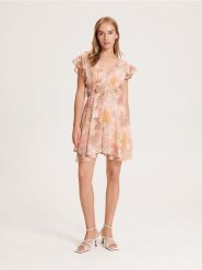 Wzorzysty kombinezon - wielobarwny. Kombinezony damskie Reserved, l, bez wzorów, z tkaniny, bez kołnierzyka, bez ramiączek. W wyprzedaży za 49.99 zł.