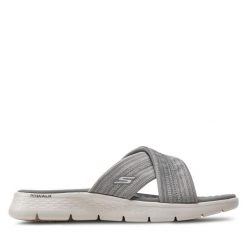 Klapki Skechers. Szare klapki damskie Skechers, bez wzorów, bez obcasa. Za 199.99 zł.