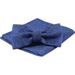Męska Mucha z Poszetką, Niebieski Wzór Paisley - Alties. Niebieskie krawaty i muchy męskie Alties, bez wzorów, eleganckie. Za 54.00 zł.