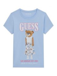 Guess T-Shirt J6RI10 K6YW4 Błękitny Regular Fit. Niebieskie koszulki dziewczęce Guess, z aplikacjami, z bawełny, bez ramiączek. Za 119.99 zł.