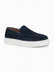 Męskie zamszowe półbuty slip on na grubej podeszwie – granatowe V4 - Rozmiar: 41. Niebieskie półbuty męskie Ombre Clothing, na lato, z gumy, bez zapięcia. W wyprzedaży za 209.99 zł.