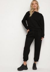 Czarny Komplet Dresowy z Bawełną Bluza i Spodnie Joggery Ette. Czarne bluzy bez kaptura damskie Born2be, l, z bawełny. Za 119.99 zł.