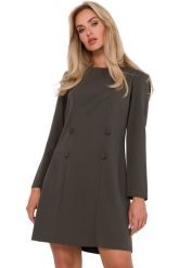 Elegancka sukienka trapezowa dwurzędowa khaki. Brązowe sukienki damskie MOE, do pracy, xl, bez wzorów, biznesowe, bez kołnierzyka, bez ramiączek, trapezowe. Za 339.00 zł.