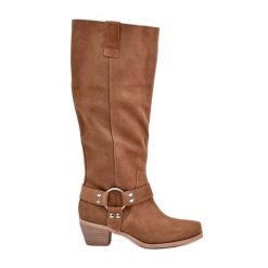 Zamszowe Kozaki Na Niskim Obcasie Z Cholewką Przed Kolano Zazoo 3444/O Camel brązowe. Brązowe kozaki damskie z zamszu, przed kolano, bez obcasa. Za 711.36 zł.