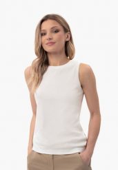 Prążkowany top, Slim Fit, T-DEMI. Białe topy sportowe damskie Volcano, l, bez wzorów, z elastanu, bez ramiączek. Za 54.99 zł.