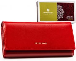 Portfel damski Peterson PTN 72037-SGN czerwony. Czerwone portfele damskie Peterson, bez wzorów, ze skóry. Za 114.00 zł.