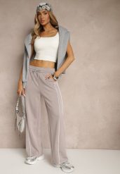 Szare Spodnie Dresowe z Bawełną o Szerokim Kroju High Waist z Paskami Salliara. Szare spodnie dresowe damskie Renee, l, bez wzorów, z bawełny. Za 69.99 zł.