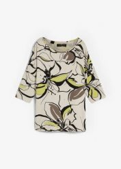 T-shirt w kwiaty. Brązowe t-shirty damskie bonprix, bez wzorów, bez kołnierzyka. Za 54.99 zł.