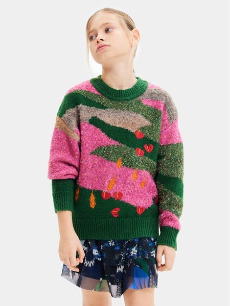 Desigual Sweter 23WGJF05 Kolorowy Regular Fit. Swetry dziewczęce Desigual, bez wzorów, z syntetyku, bez kołnierzyka. Za 269.99 zł.