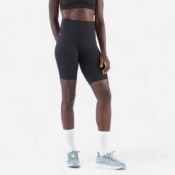 Legginsy do biegania krótkie damskie Kiprun Run 500 Comfort. Czarne legginsy damskie KIPRUN, m, bez wzorów, z materiału. W wyprzedaży za 54.99 zł.
