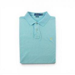 Koszulka polo męska z krótkim rękawem Classic Fit. Niebieskie koszulki polo męskie Ralph Lauren, l, bez wzorów, z materiału, bez ramiączek. Za 106.46 zł.