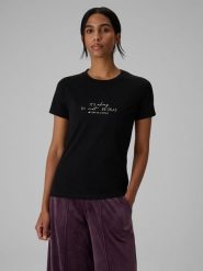 4F T-shirt slim z nadrukiem damski - czarny XXL. Czarne t-shirty damskie 4f, m, bez wzorów, z bawełny, bez kołnierzyka. Za 59.99 zł.