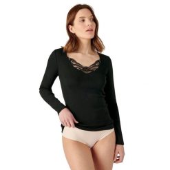 Damska koszulka z długim rękawem Damart Thermolactyl. Czarne t-shirty damskie DAMART, bez wzorów, bez kołnierzyka. Za 169.50 zł.