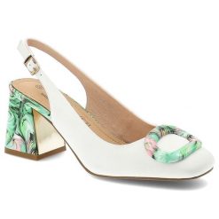 Czółenka damskie S.Barski, cholewka ze skóry naturalnej z elegancką broszką i stabilnym obcasem, zielone, LZ61-2010. Białe broszki damskie S.BARSKI. Za 233.90 zł.