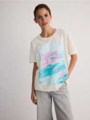 T-shirt regular z nadrukiem - złamana biel. T-shirty damskie Reserved, l, bez wzorów, z bawełny, bez kołnierzyka. W wyprzedaży za 15.99 zł.