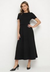 Czarna Rozkloszowana Sukienka Ozdobiona Paskiem Desianna. Czarne sukienki damskie Born2be, na co dzień, m, bez wzorów, eleganckie, bez kołnierzyka, bez ramiączek, maxi, rozkloszowane. W wyprzedaży za 95.99 zł.