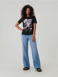 Koszulka z nadrukiem David Bowie - czarny. Czarne t-shirty damskie Sinsay, l, bez wzorów, z bawełny, bez kołnierzyka. Za 39.99 zł.