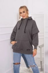 Bluza ocieplana z półgolfem grafitowa. Szare bluzy z kapturem damskie KESI, l, z bawełny. Za 238.37 zł.