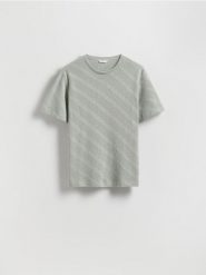 Strukturalny t-shirt comfort fit - jasnozielony. Zielone t-shirty męskie Reserved, l, bez wzorów, z bawełny, bez kołnierzyka. W wyprzedaży za 69.99 zł.