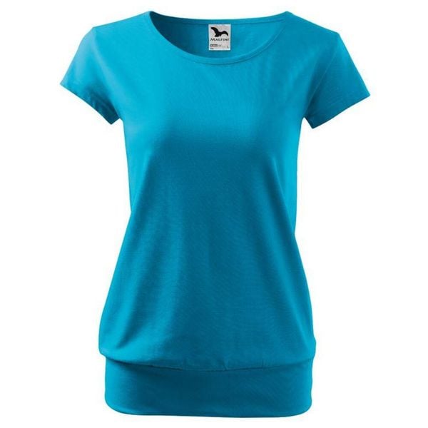 Koszulka Damska City. Niebieskie bluzki damskie ALDER, bez wzorów, casualowe, bez kołnierzyka, bez ramiączek. Za 47.99 zł.