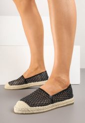 Czarne Siateczkowe Espadryle na Podeszwie z Plecionki Setariva. Czarne espadryle damskie Renee, z aplikacjami, z materiału, bez obcasa, na płaskiej podeszwie. Za 69.99 zł.