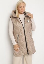 Beżowa Klasyczna Kamizelka z Pikowanymi Przeszyciami Ettelie. Brązowe kamizelki damskie Born2be, plus size, z jeansu, długie. Za 139.99 zł.