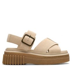 Sandały Clarks. Brązowe sandały damskie Clarks, bez wzorów, bez obcasa, na koturnie. Za 379.99 zł.