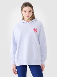 4F Bluza dresowa oversize nierozpinana z kapturem damska - niebieska XS/S. Niebieskie bluzy z kapturem damskie 4f, s, z bawełny. Za 179.99 zł.