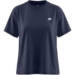 Koszulka damska 4F - krótki rękaw, dopasowany krój, miękki jersey. Niebieskie t-shirty damskie 4f, uniwersalny, bez wzorów, z bawełny, bez kołnierzyka. Za 46.99 zł.