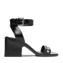 Sandały JENNY. Czarne sandały damskie Jenny, bez wzorów, bez obcasa, na słupku. Za 139.99 zł.