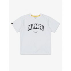 Koszulka sportowa MANTO Warszawa oversize z krótkim rękawem. Białe bluzki sportowe damskie Manto, m, bez wzorów, bez ramiączek. Za 84.99 zł.