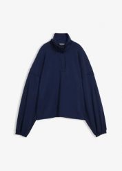 Bluza oversize z dzianiny typu scuba. Niebieskie bluzy bez kaptura damskie bonprix, z dzianiny. Za 59.99 zł.