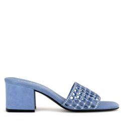 Klapki Eva Minge. Niebieskie klapki damskie Eva Minge, bez wzorów, bez obcasa. Za 399.99 zł.