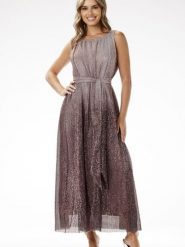 Sukienka Model A703 Brown - awama. Brązowe sukienki damskie Awama, na imprezę, l, bez wzorów, z dzianiny, eleganckie, bez kołnierzyka, plus size, bez ramiączek, maxi, dopasowane. Za 682.16 zł.