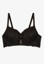 Czarny Biustonosz Push Up z Ozdobną Koronką Neamitra. Czarne biustonosze Renee, bez wzorów, z jeansu. Za 34.99 zł.