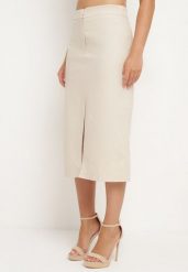 Jasnobeżowa Spódnica Trapezowa Wimlea. Brązowe spódniczki damskie Born2be, l, bez wzorów, eleganckie, midi, proste. Za 84.99 zł.