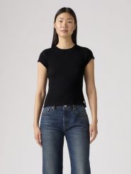 Levi's Koszulka w kolorze czarnym rozmiar: S. Czarne bluzki damskie Levi's, s, bez wzorów, bez kołnierzyka, bez ramiączek. Za 78.66 zł.