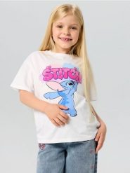 Bawełniana koszulka z nadrukiem Stitch - biały. Białe koszulki dziewczęce Sinsay, l, bez wzorów, z bawełny, bez ramiączek. Za 12.99 zł.