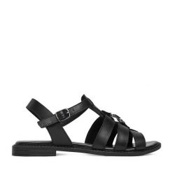 Sandały Lasocki. Czarne sandały damskie Lasocki, bez wzorów, bez obcasa, na płaskiej podeszwie. Za 149.99 zł.