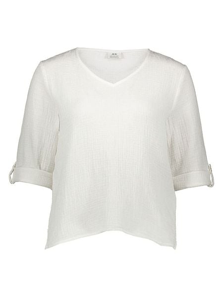 JDY Bluzka "Theis Life" w kolorze białym rozmiar: S. Białe bluzki damskie JDY, s, bez wzorów, z bawełny, bez kołnierzyka, bez ramiączek. Za 70.90 zł.