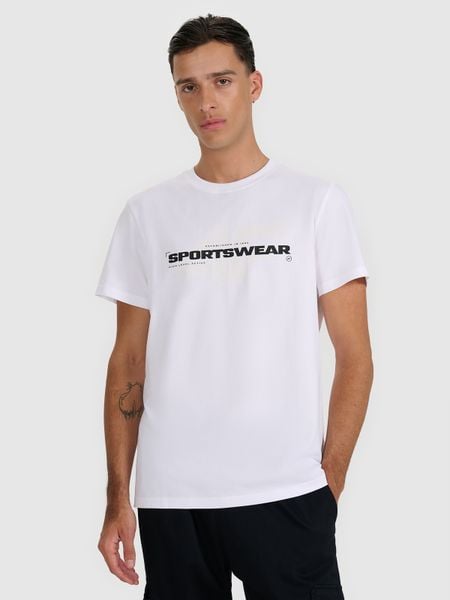 4F T-shirt regular z nadrukiem męski - biały 3XL. Białe t-shirty męskie 4f, m, bez wzorów, z bawełny, bez kołnierzyka. W wyprzedaży za 49.99 zł.