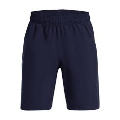 Short Under Armour Woven Wordmark bleu marine pour enfant. Niebieskie szorty męskie Under Armour, bez wzorów, z materiału, marine. Za 127.50 zł.