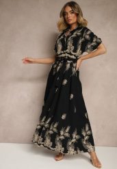 Czarna Bawełniana Sukienka o Rozkloszowanym Kroju z Paskiem i Haftem Evalinne. Czarne sukienki damskie Renee, na co dzień, na lato, l, z aplikacjami, z bawełny, eleganckie, bez kołnierzyka, bez ramiączek, maxi, proste. W wyprzedaży za 125.99 zł.