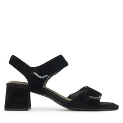 Sandały Tamaris. Czarne sandały damskie Tamaris, bez wzorów, bez obcasa, na słupku. Za 289.99 zł.