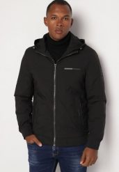 Czarna Kurtka Wiatrówka z Kapturem i Ściągaczami Lorendriah. Czarne kurtki męskie Born2be, l, bez wzorów, z jeansu, eleganckie, z kapturem. Za 169.99 zł.